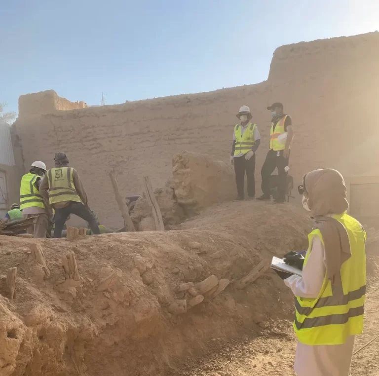 Workers at Diriyah archaeological site in Al-Diriyah